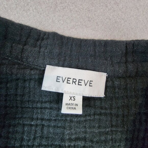 Evereve Eleanor Smocked Cotton Gauze Top 3/4 Sleeve Tie Neck Keyhole Black sz XS - Picture 5 of 9